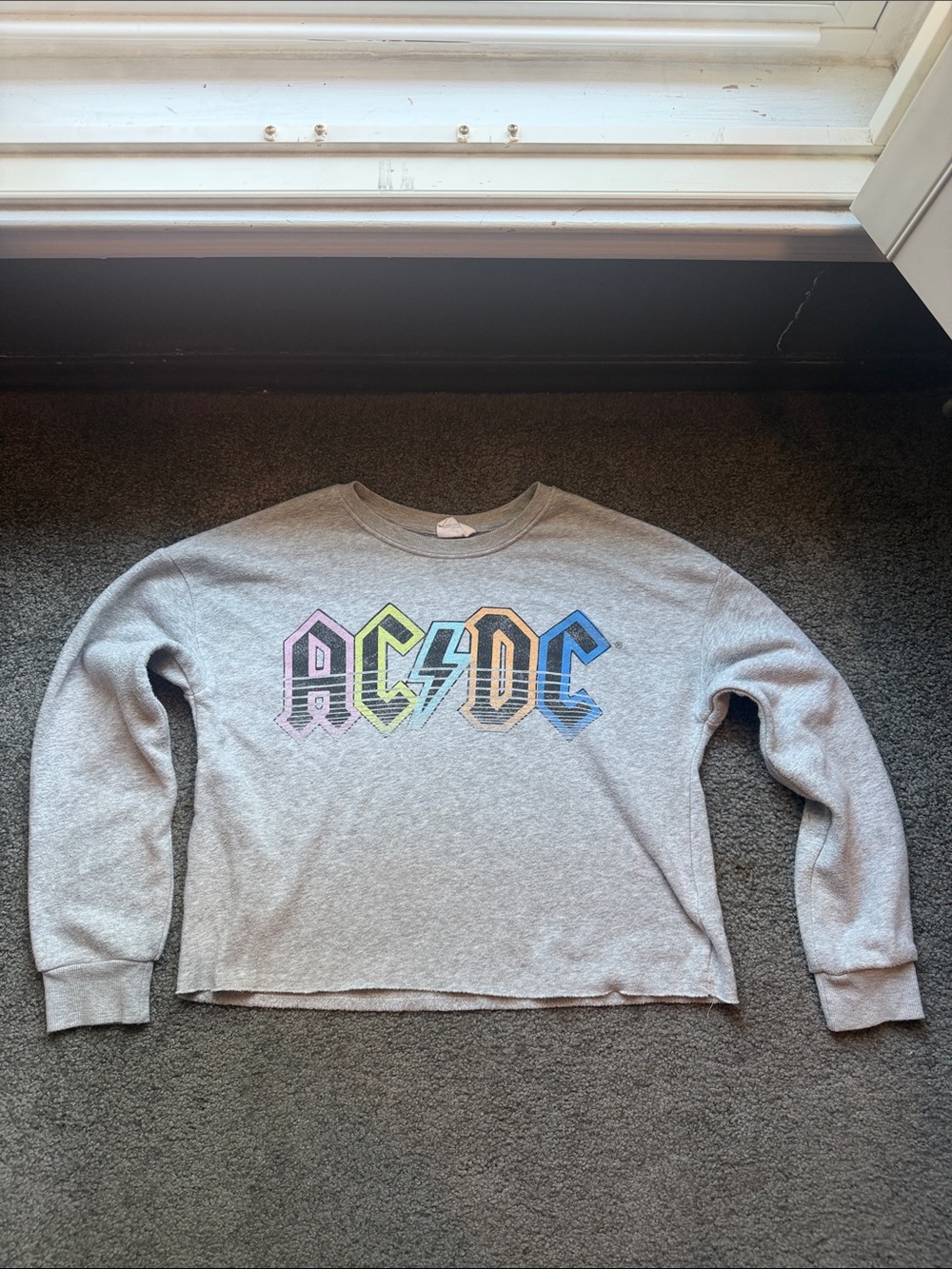 AC/DC Graphic Crop Top Sweatshirt - Gray with Multicolor Logo
